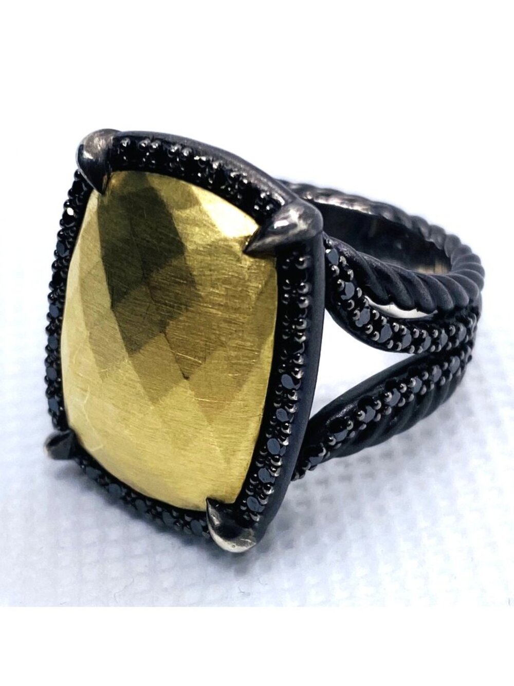 David Yurman Chatelaine Sterling 925 1/5 18K Black Diamonds Faceted Ring
